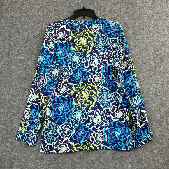 Vera Bradley Button Down Top Size Large Blue Floral Long Sleeve Lightweight - Picture 2 of 5